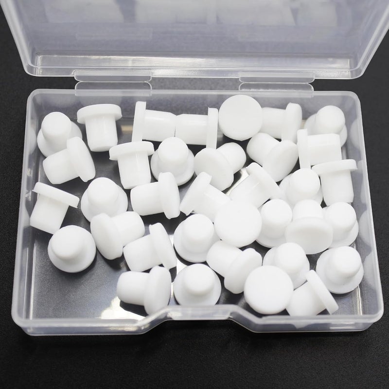 BOPOREAE 35 Pcs 6.5 mm/0.26 in Silicone Rubber Plug for Small Round Holes, Waterproof T Type Rubber Stoppers, Soft Flexible Seal Button Plugs Tube Pipe End Caps Inserts Bathtub Jet Covers, White - Image 1